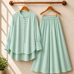 Fawoza Western Shirt & Plazo Style 2-Pcs Stiched Co-Ord Set.