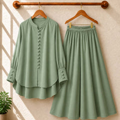 Fawoza Western Shirt & Plazo Style 2-Pcs Stiched Co-Ord Set.