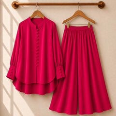Fawoza Western Shirt & Plazo Style 2-Pcs Stiched Co-Ord Set.