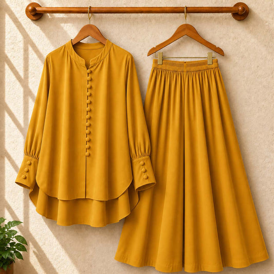 Fawoza Western Shirt & Plazo Style 2-Pcs Stiched Co-Ord Set.