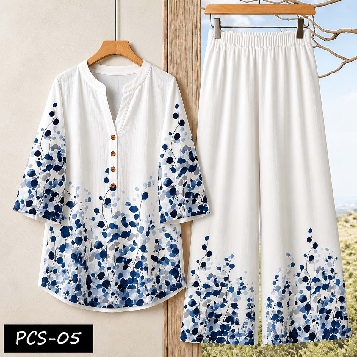 Binara Printed Western Shirt Style 2-Pcs Stiched Co-Ord Set. PCS-05