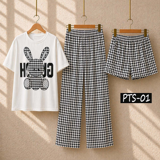 Arrow Printed 3-Pcs Summer Launge & Night Wear Suit. PTS-01