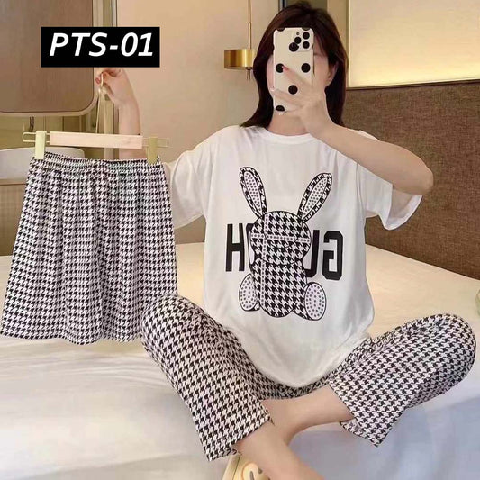 Funky Printed 3-Pcs Summer Launge & Night Wear Suit.