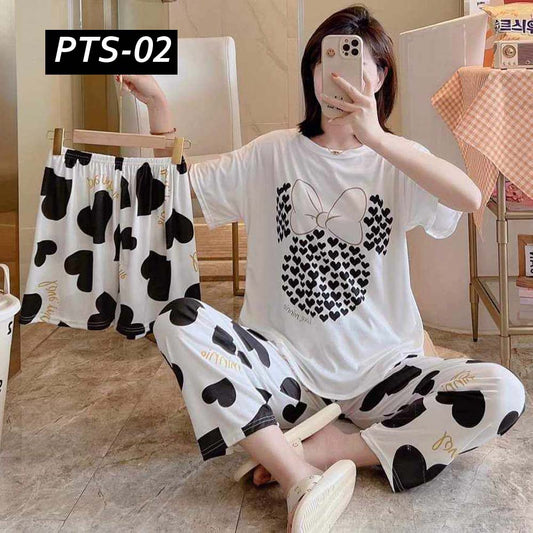 Funky Printed 3-Pcs Summer Launge & Night Wear Suit.