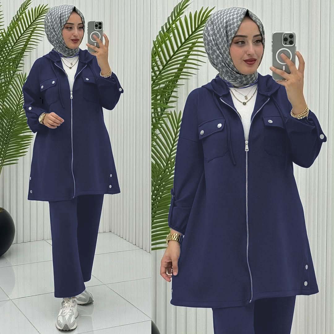 Double Pocket Jacket Style Premium Quality Winter 2-Pcs Tracksuit For Her. WWTS-52