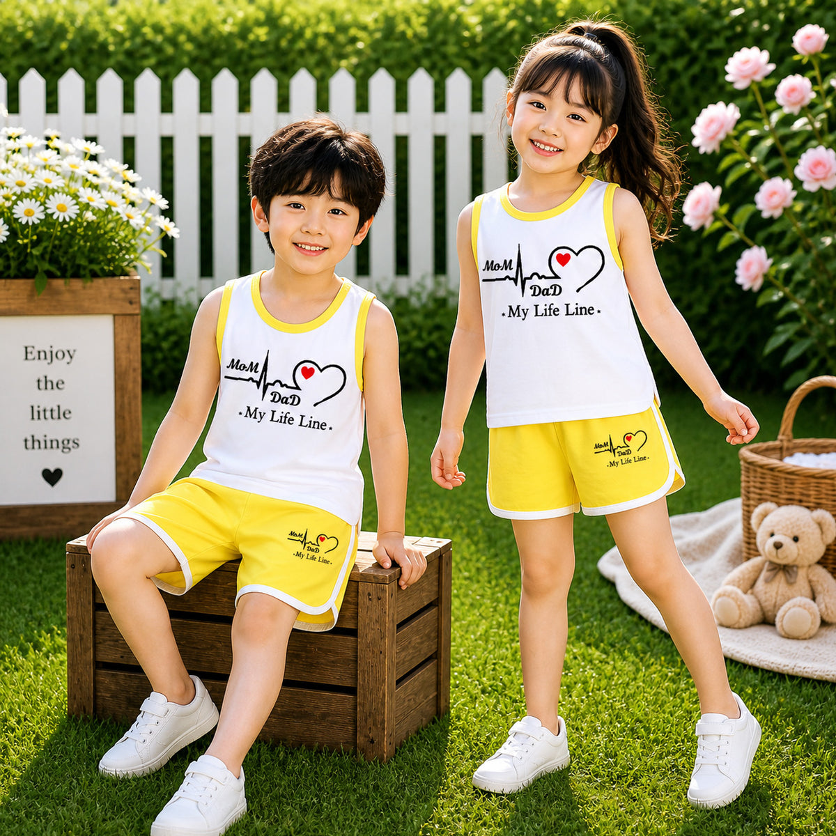 Yellow MD Life-Line Kids Sando Style 2-Pcs Summer Suit. (SD+SH)