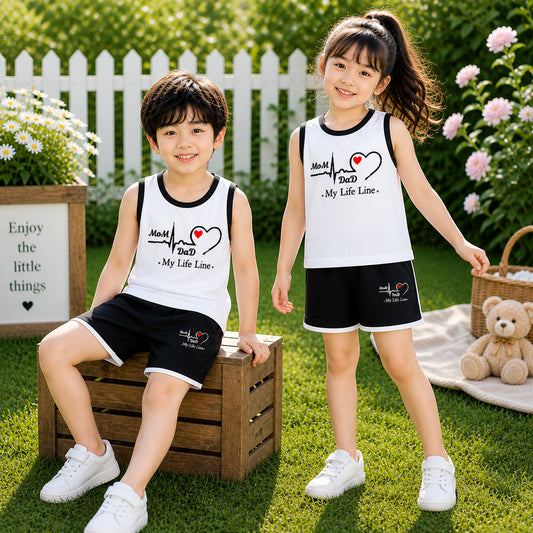 Black MD Life-Line Kids Sando Style 2-Pcs Summer Suit. (SD+SH)