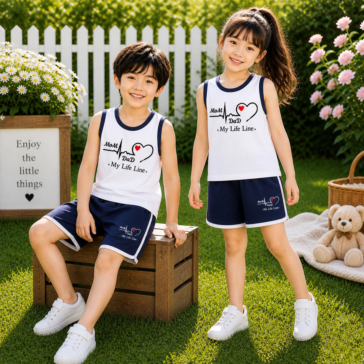 Blue MD Life-Line Kids Sando Style 2-Pcs Summer Suit. (SD+SH)