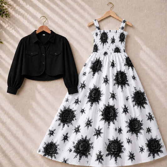 Flower Printed Short Koti & Smoky Maxi Style Western 2-Pcs Stiched Suit. SKM-31