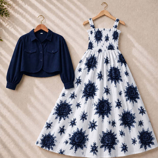 Flower Printed Short Koti & Smoky Maxi Style Western 2-Pcs Stiched Suit. SKM-31