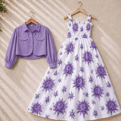 Flower Printed Short Koti & Smoky Maxi Style Western 2-Pcs Stiched Suit. SKM-31