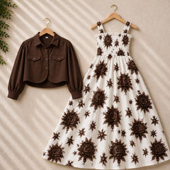 Flower Printed Short Koti & Smoky Maxi Style Western 2-Pcs Stiched Suit. SKM-31