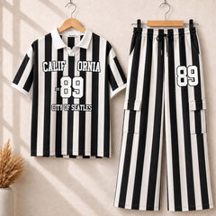 Stripe Printed Cali-89 Collar Cargo Style Western 2-Pcs Summer Tracksuit For Her. WSTS-05 V2