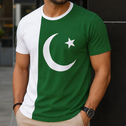 Side Panel Flag Style R-Neck Half Sleeve Azadi Tshirt. D-37