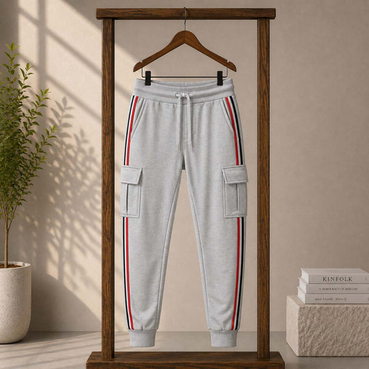 Hazel-Grey T-Stripe Cargo Style 4-Pocket's Summer Trouser. D2