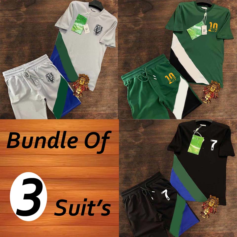 Bundle Of 3 Cross Panel Premium Quality 2-Pcs Summer Suit.