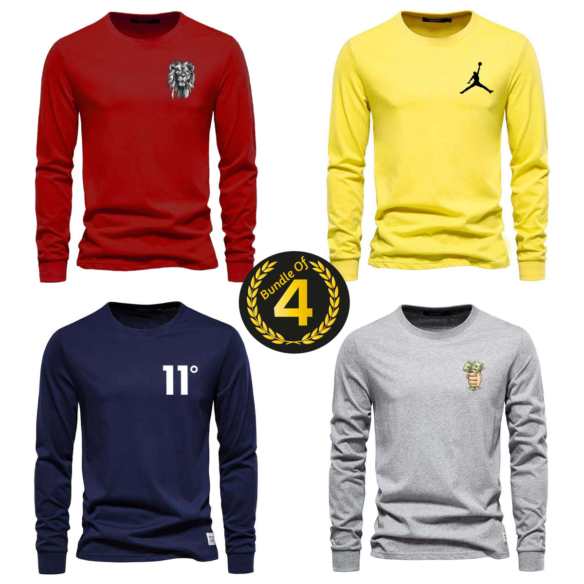 Bundle Of 4 Sweat-Style O-Neck PL Full Sleeve Tshirt For Summer's.