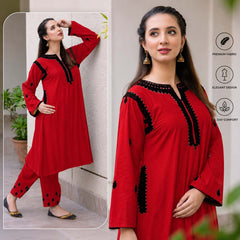 Tomato Pocket Style Thread Embroidery 2-Pcs Stiched Suit. V4