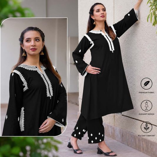 Tomato Pocket Style Thread Embroidery 2-Pcs Stiched Suit. V4