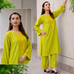 Tomato Pocket Style Thread Embroidery 2-Pcs Stiched Suit. V4