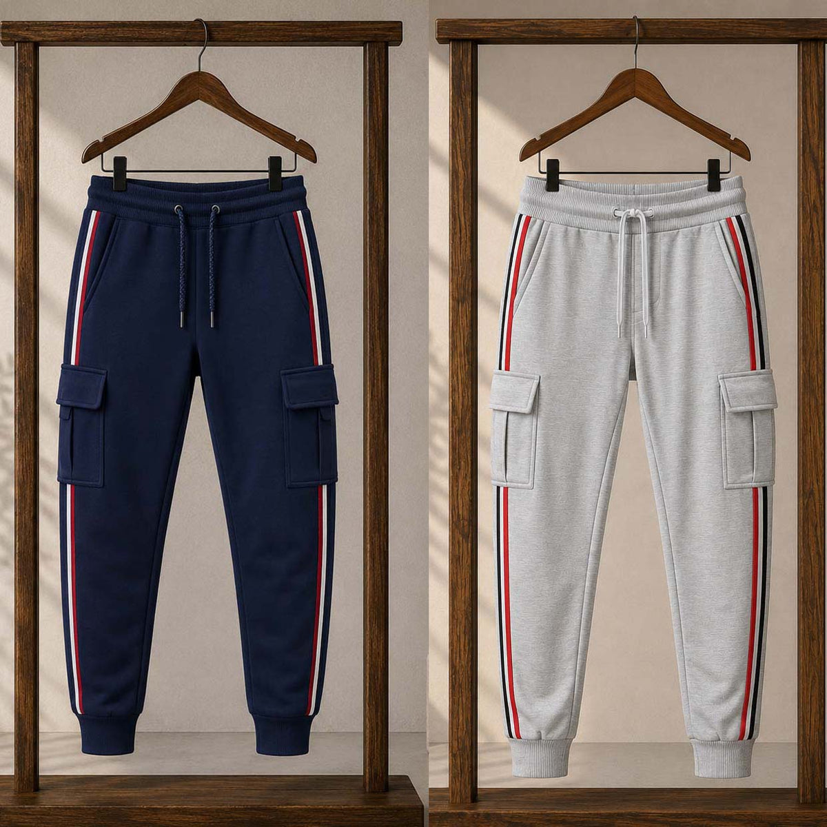 Bundle Of 2 T-Stripe Cargo Style 4-Pocket's Summer Trouser. D2 Blue+Grey