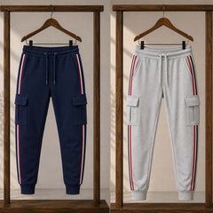 Bundle Of 2 T-Stripe Cargo Style 4-Pocket's Summer Trouser. D2 Blue+Grey