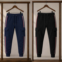 Bundle Of 2 T-Stripe Cargo Style 4-Pocket's Summer Trouser. D2 Black+Blue
