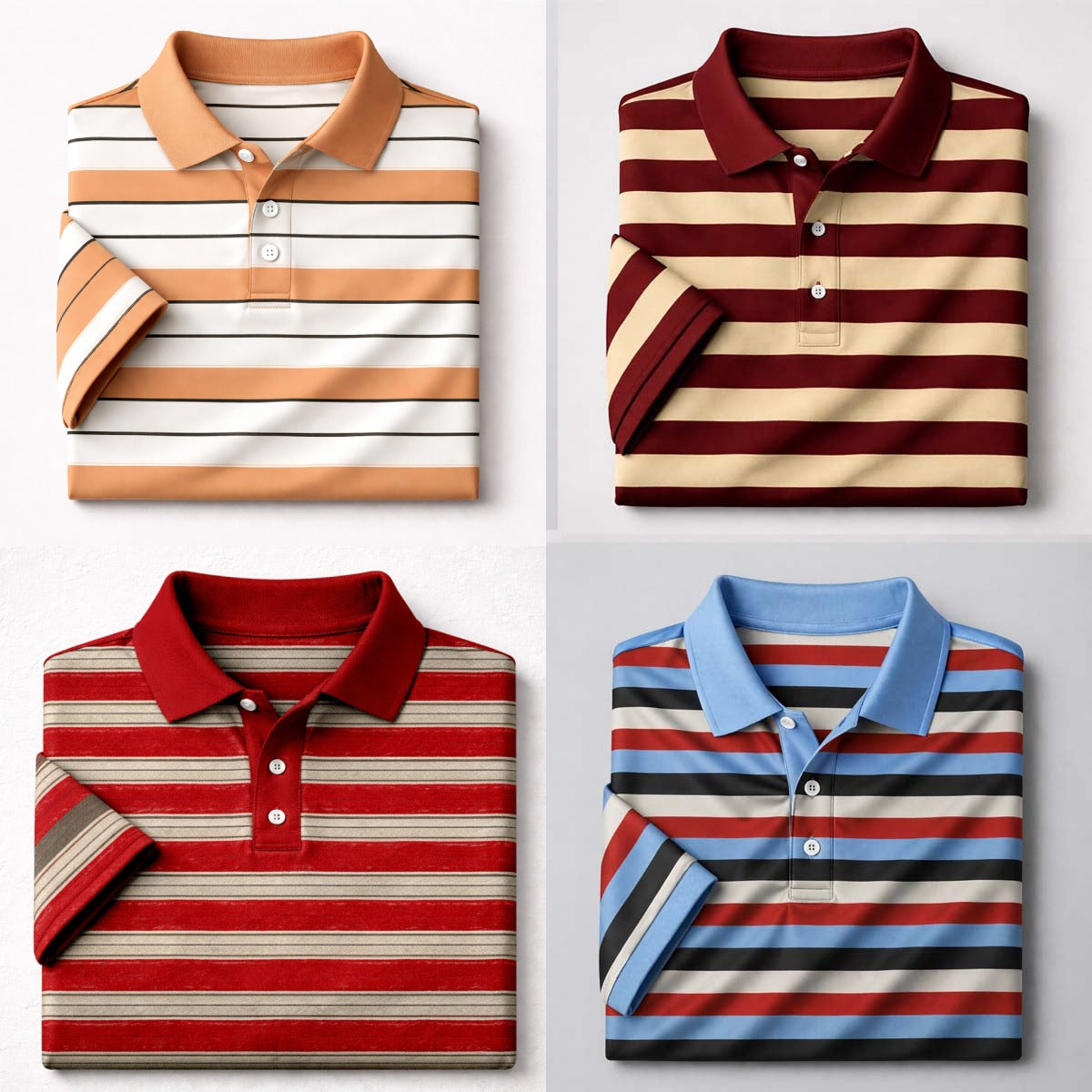 Bundle Of 4 Dry-Fit 3D Stripe Printed Style Half-Sleeve Polo Summer Tshirt's. MS3DP-02-05-08-09