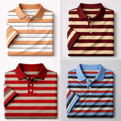 Bundle Of 4 Dry-Fit 3D Stripe Printed Style Half-Sleeve Polo Summer Tshirt's. MS3DP-02-05-08-09