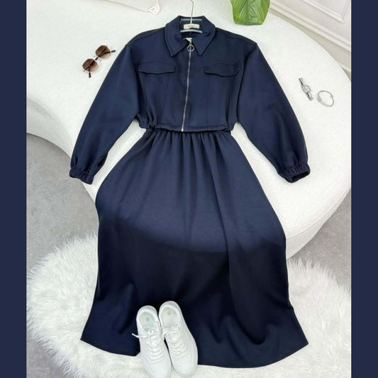 Drop Shoulder Short Jacket Maxi Style 2-Pcs Winter Co-Ord Set. WWTS-15 V2