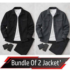 Bundle Of 2 4-Pocket Collar Style Casual Fleece Winter Button Jacket. MWJ-401 V4