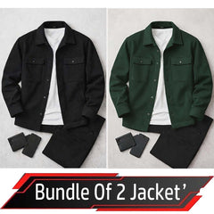 Bundle Of 2 4-Pocket Collar Style Casual Fleece Winter Button Jacket. MWJ-401 V4