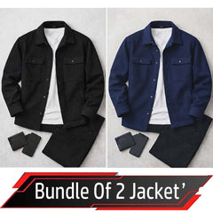 Bundle Of 2 4-Pocket Collar Style Casual Fleece Winter Button Jacket. MWJ-401 V4