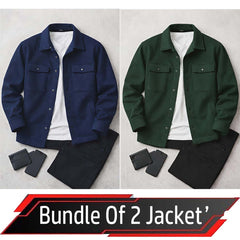 Bundle Of 2 4-Pocket Collar Style Casual Fleece Winter Button Jacket. MWJ-401 V4