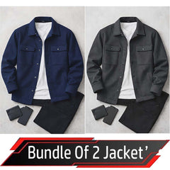 Bundle Of 2 4-Pocket Collar Style Casual Fleece Winter Button Jacket. MWJ-401 V4