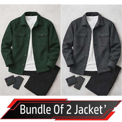 Bundle Of 2 4-Pocket Collar Style Casual Fleece Winter Button Jacket. MWJ-401 V4