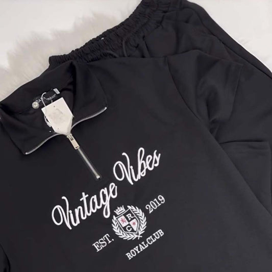Vintage-Vibes Collar Zip Style 2-Pcs Summer Tracksuit For Her. WSTS-09