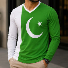 Side Panel Flag Style V-Neck Full Sleeve Azadi Tshirt. D-37