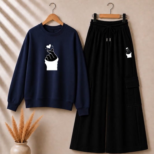Navy-Blue Chutki Printed Sweat Style Tshirt & Cargo Trouser 2-Pcs Summer Tracksuit. D-7 (Copy)