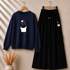 Navy-Blue Chutki Printed Sweat Style Tshirt & Cargo Trouser 2-Pcs Summer Tracksuit. D-7 (Copy)