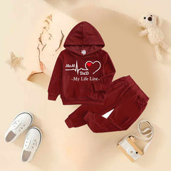 MD Lifeline Printed Velvet Pull-Over Hoodie Style 2-Pcs Winter For Kids.