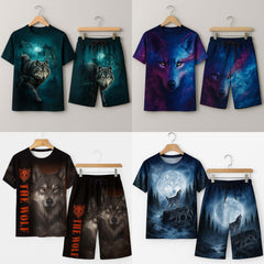 Bundle Of 4 Casual Wear 3D Wolf Printed 2-Pcs Summer Suit. Deal-11 (Clearance-Sale)
