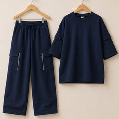 Drop-Shoulder 6-Pocket Cargo Zipper Style Western 2-Pcs Summer Tracksuit For Her. WSTS-07 V3