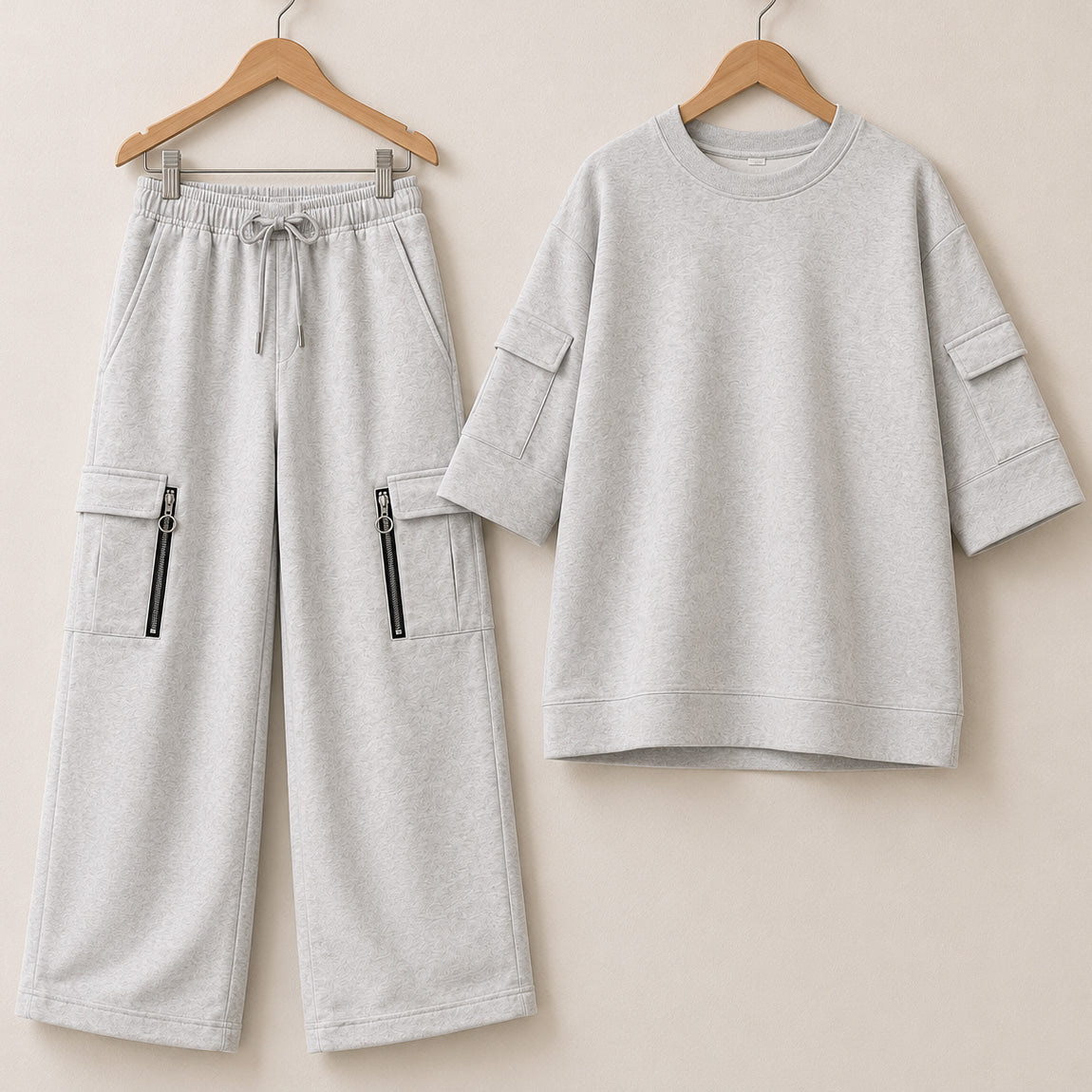 Drop-Shoulder 6-Pocket Cargo Zipper Style Western 2-Pcs Summer Tracksuit For Her. WSTS-07 V3
