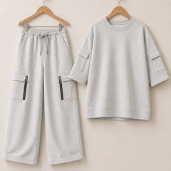 Drop-Shoulder 6-Pocket Cargo Zipper Style Western 2-Pcs Summer Tracksuit For Her. WSTS-07 V3
