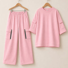 Drop-Shoulder 6-Pocket Cargo Zipper Style Western 2-Pcs Summer Tracksuit For Her. WSTS-07 V3