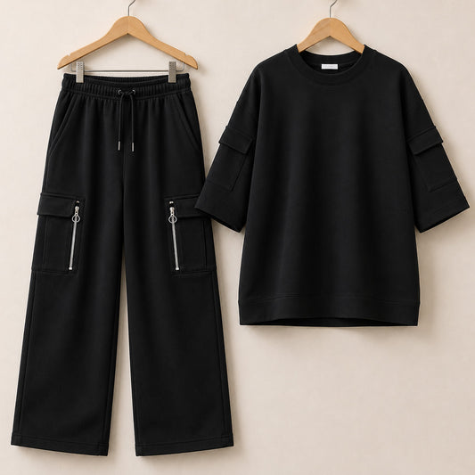 Drop-Shoulder 6-Pocket Cargo Zipper Style Western 2-Pcs Summer Tracksuit For Her. WSTS-07 V3