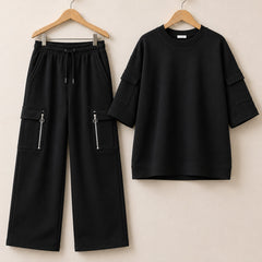 Drop-Shoulder 6-Pocket Cargo Zipper Style Western 2-Pcs Summer Tracksuit For Her. WSTS-07 V3