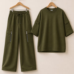 Drop-Shoulder 6-Pocket Cargo Zipper Style Western 2-Pcs Summer Tracksuit For Her. WSTS-07 V3
