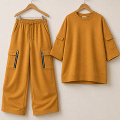 Drop-Shoulder 6-Pocket Cargo Zipper Style Western 2-Pcs Summer Tracksuit For Her. WSTS-07 V3